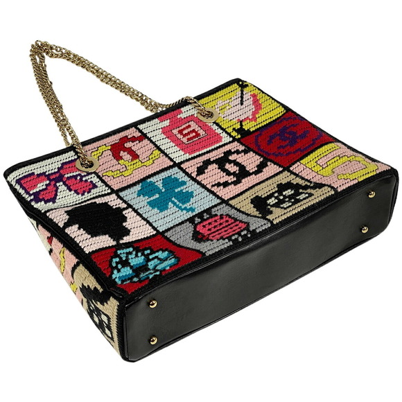 Chanel Multicolor Black Tote Bag Chain Icon - Picture 1 of 10